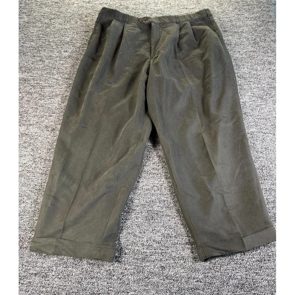 Perry Ellis Portfolio Crop Pants Men 40x29 Gray Pleated Front Classic Cuffed Hem